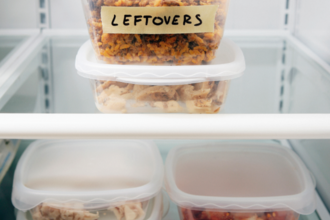 Food leftovers in a fridge